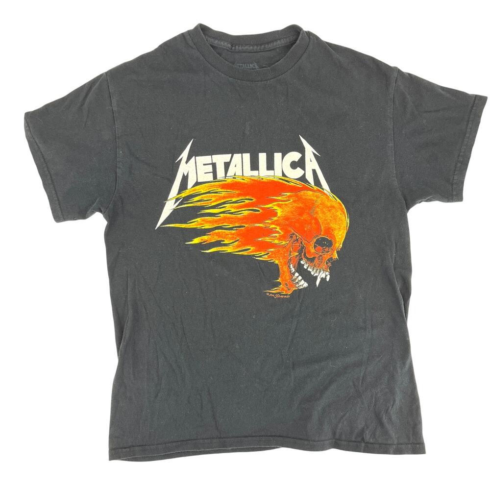 Metallica Reprint of 1994 Flaming Skull Black Cotton Concert T-Shirt M